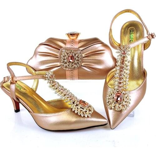 Hot Selling Italian Design New Arrival 2020 African Crystal Style Nigerian Party Women Shoes and Bag Set in Silver Color