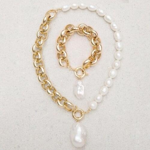 Classic long gold chain necklace Baroque Freshwater Pearl pendant stainless steel chain gothique ожерелья Gift for women handmad