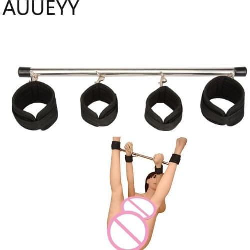 Leather Ankle Cuffs Stainless Steel Spreader Bar Bdsm Women Fetish Bondage Restraint Sex Toys For Couples Wrist cuffs Adult Game
