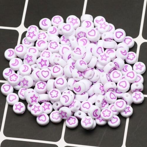 Round 4x7mm Acrylic Beads Mix Purple Star/Heart/Moon Pattern Spacer Beads For Jewelry Making DIY Necklace Bracelet Accessories
