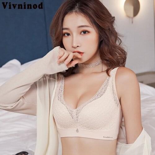 Lace Bras for Women WireFree Sexy Lingerie Wireless Deep-V Small Size Bra Push Up Gather Bralette Top Brassiere Girl Bra ABC Cup