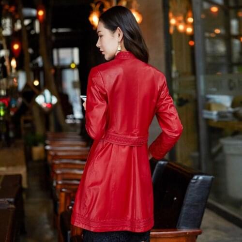 Real Sheepskin Coat Female Genuine Leather Jackets Women Plus Size Natural Leather Overcoat Spring Belt Clothes LWL1429