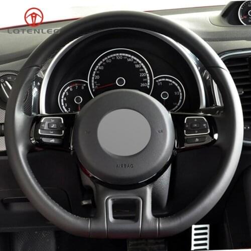 LQTENLEO Black Artificial Leather Hand-stitched Car Steering Wheel Cover for Volkswagen VW Beetle 2012-2016 Up 2013-2016