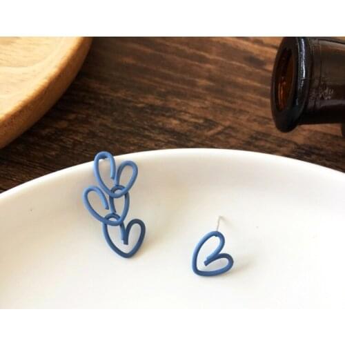 Cute Beautiful Asymmetric Hollow Indian Earrings Creative Blue Heart Earrings Jewelry