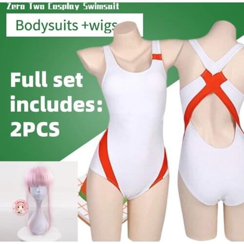Anime Bikini Darling In The Franxx Zero Two Cosplay Kawaii Swimsuit Pink Wig long 02 Girls Swimming Sexy Costume Halloween Suit