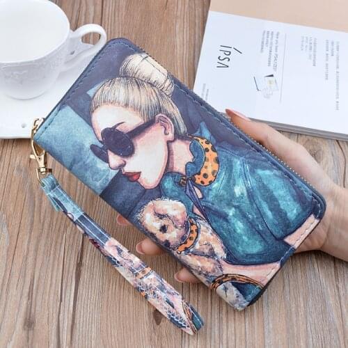 Fashion Long Womens Wallet Female Purses Cartoon Printing Girls Coin Purse Card Holder Wallets Female Pu Leather Clutch Wallet