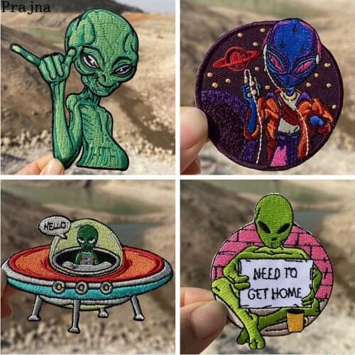 Prajna UFO Space Alien Patch Funny Astronaut Iron On Embroidery Patches Stripes Clothes Stickers Need Space Badges Applique
