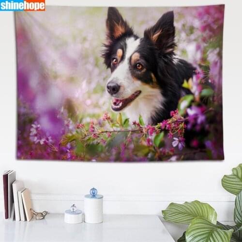 Border Collie Tapestry Dog Wall Hanging Wall Tapestry Psychedelic Farmhouse Decor Dorm Room Wall Carpet Wall Blanket