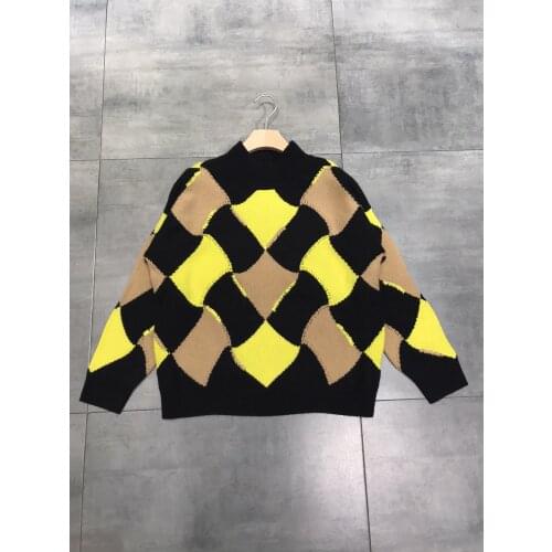 New ladies fashion 2021 long sleeve sexy casual diamond pattern cashmere sweater 1014