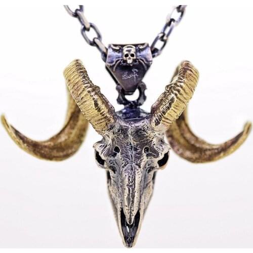 Original Sterling silver 925design handmade pure silver split-welded black western goat skull pendant