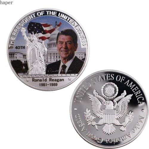 Birthday Gifts US 40th American President Ronald Reagan Souvenir Coin 999.9 Silver Plated Metal Coin Worth Collection