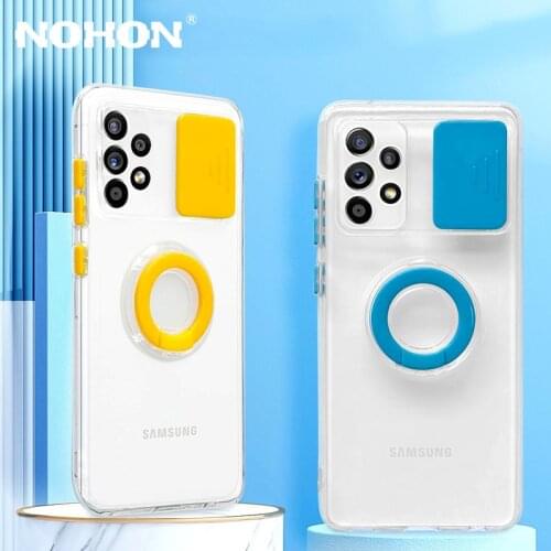 NOHON Clear Phone Case for Samsung S21 Plus Ultra A21 A32 A52 A72 Funda with Ring Holder Lens Protection Back Cover
