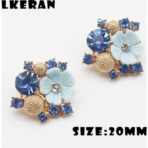 5 Pieces 20mm Royal Blue Rose Rhinestone Buttons For Crystal Resin Button shank Sewing Applique Craft-supplies