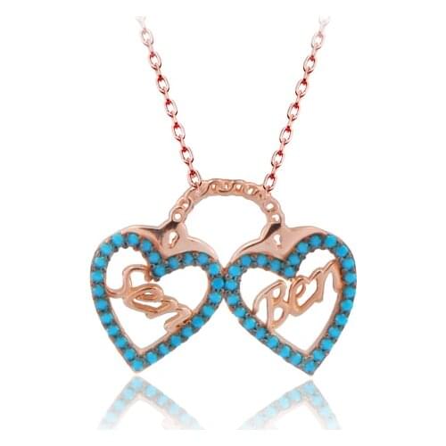 Sale Love Trendy 925 Silver Turkish Jewelry Zircon Fashion Heart Necklace For Women You And Me Valentines Day Luxury Designer