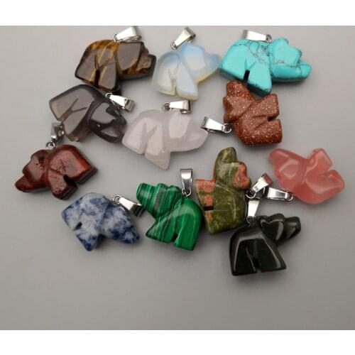 Carving Cute Bear natural stone charms animal pendants necklaces for Jewelry making fashion accessories 12pcs/lot Wholesale