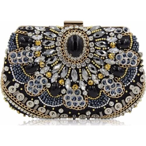 Luxy Women Evening Bags Beaded Wedding Handbags Diamond Purse Elegant Black Party Clutch