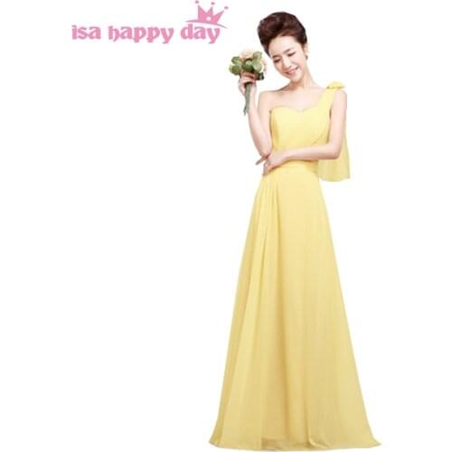 Grecian chiffon bridesmaide dress 2020 yellow floor length long women wedding bridemaid one shoulder dresses flower H1181