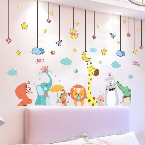 [shijuekongjian] Cartoon Animals Wall Stickers DIY Ornaments Wall Decals for Kids Rooms Baby Bedroom Nursery House Decoration