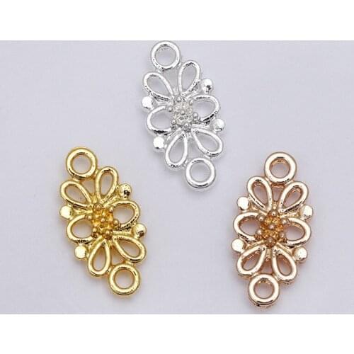50 PCS 18*26mm Metal Alloy Flowers Pendant Connectors Charm DIY Jewelry Findings