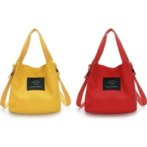 2 Pcs Fashion WomenS Canvas Handbag Shoulder Bag Tote Purse Cute Travel Bucket Bag, Red & Yellow