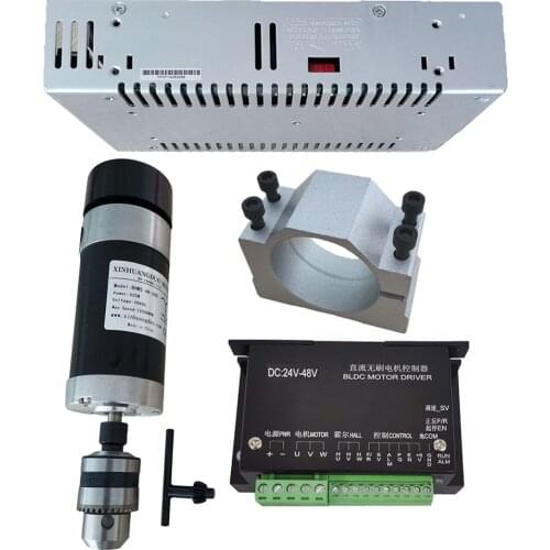 48v 500W Drill chuck Brushless Spindle Motor+57MM Clamp with Screws+ 48V Brushless Motor Driver+48VDC 10.5A Power Supply