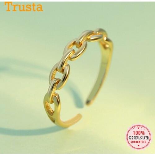 TrustDavis Real 925 Sterling Silver Fashion Minimalist Gold Chain Opening Ring For Women Wedding Party Fine S925 Jewelry DB580