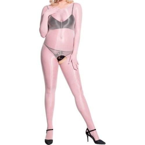 Unisex Oil Glossy Shiny Five Fingers Bodystocking Open Crotch Bodysuit Nylons Tights One Piece 912 Kintted 8d Jumpsuit Body Suit