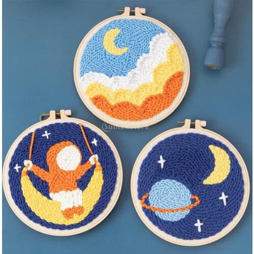 Pattern Yarn Punch Needle Embroidery Frame with Basic Tool Punch Needle DIY Latch Hook Kit for Beginners Children Friends Family