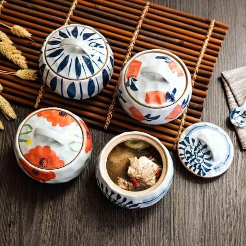 Japan Household Ceramics Cooker With Lid Steamed Egg Tarts Soup Pot Soup Broth Stewed Pot Soup Birds Nest Small Stew