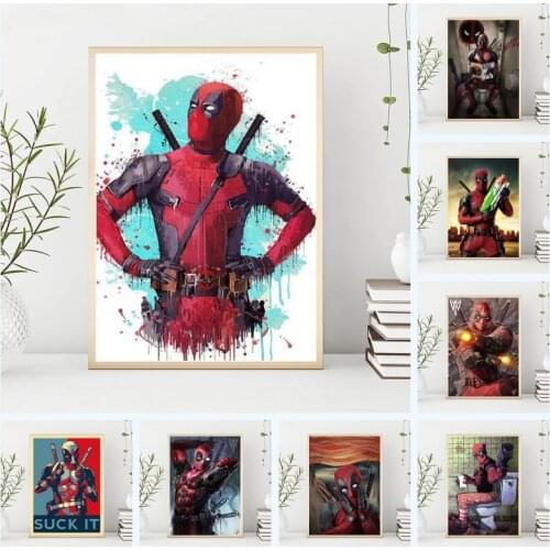 Marvel Funny Superhero Canvas Painting Deadpool Posters and Prints Wall Art Picture for Living Room Cuadros Home Decoration