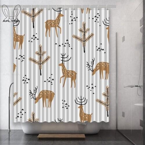 Cartoon Deer Black Deer Shadow Mysterious Black Polyester Fabric Shower Curtain for Bathroom with Plastic Hooks