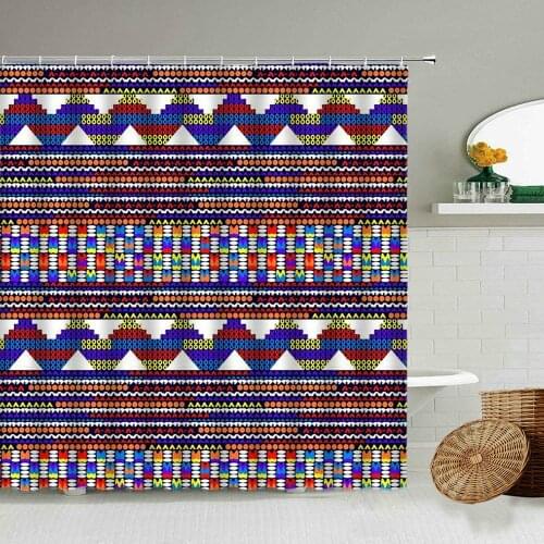 Lndian Ethnic Pattern Printing Shower Curtain Bohemian Color Art Design Bathroom Waterproof Screen Home Decoration Anti Peeping