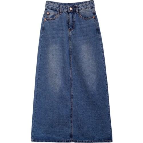 Spring Summer Women Long Denim Skirt Korean Style Fashion High Waist A Line Skirt Ladies Casual Ankle Length Skirts Femme