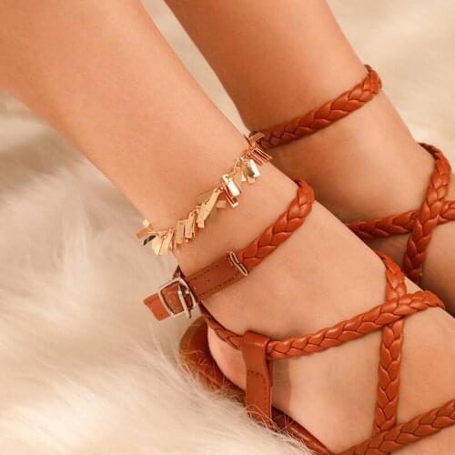 HI MAN Bohemian Temperament Geometric Square Sequins Tassel Anklet Women Trend Fashion Student Jewelry Accessories