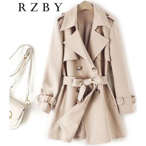 Women Autumn 2021 Fashion Trench Coat Casual Loose Ladies Classic Windbreaker Casual British Style With Belt Overcoat RZBY487