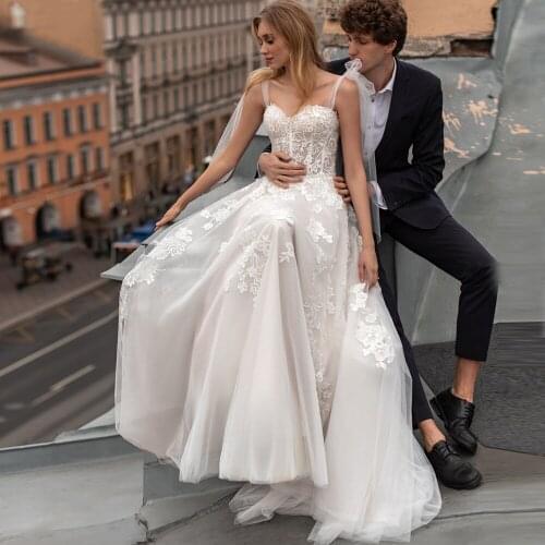 ADLN Elegant Sweetheart Neckline A-line Wedding Dress Vestido de Novia Tulle Appliqued Sweep Train Bridal Gown