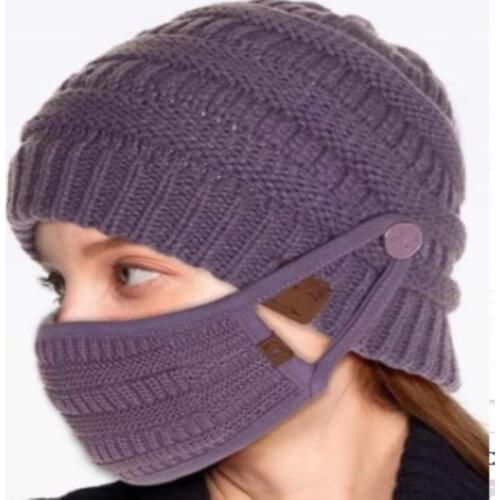 Winter Hats Women Mask Wool Knitting Leather Label Outdoor Travel Safety Protection Warm Fashion Unisex Solid The New Beanies