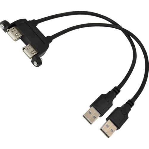 10pcs x Dual USB 2.0 A female socket panel mount to 2 USB A male extension cable 25cm