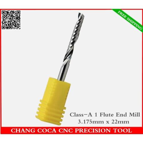3.175mm*22mm,Freeshipping CNC machine solid carbide End Mill,tungsten steel 1 flute spiral milling cutter,PVC,MDF,Acrylic cutter