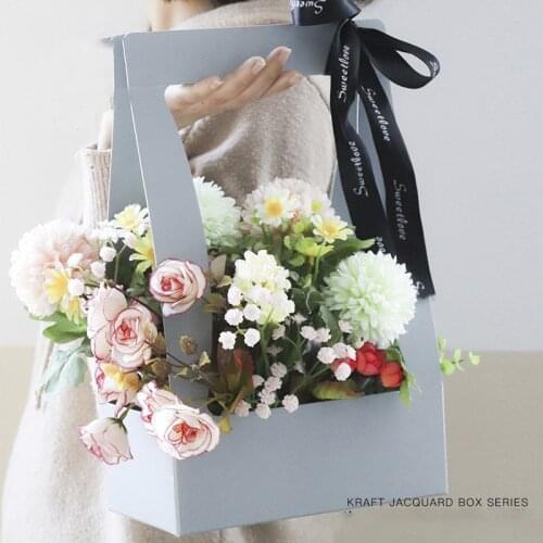 5pcs kraft paper vase box Wedding Flower basket Vase party Decor portable chrismas Gift handbag Thanksgiving bouquet package