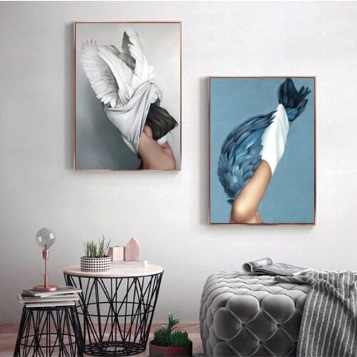 Abstract Beautiful Feather Angel Canvas Poster Women Oil Painting Canvas Giclee Classic Artwork for Living Room Bedroom Decor