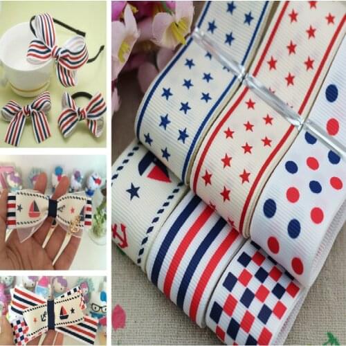 1 Meter) 25mm Printed Marine Design Grosgrain Satin Ribbon DIY Handmade Wedding Gift Wrap Ribbon Christmas Party Decor Supplies