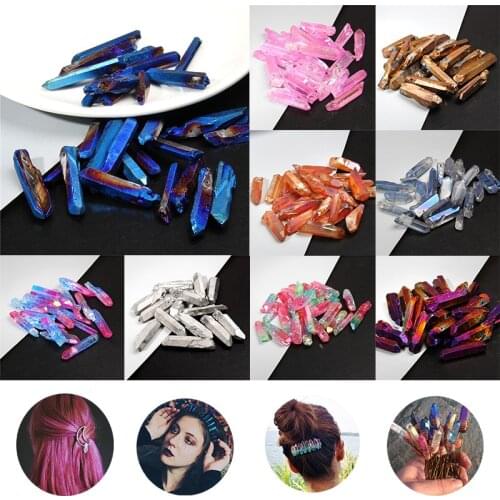 Natural Quartz Stick Beads Top Drilled Rainbow Crystal Loose Point Beads For Jewelry DIY Healing Hairpin Wedding Halloween Gift