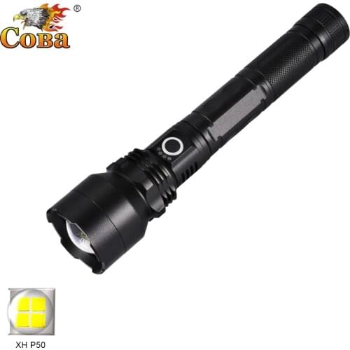 Coba p50 super bright torch led tactical flashlight usb rechargeable use 2*18650 battery lamp waterproof 3 modes power display