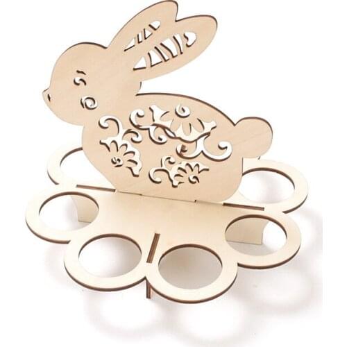 Easter Decorations For Home DIY Wooden Egg Shelves Plastic Easter Eggs Bunny Rabbit Hold Rack Happy Easter Party Ornament Gift