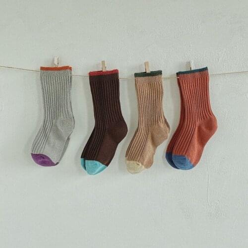 Kids Loose Socks Solid Color Baby Tube Socks Boys Girls Children Socks Cotton Vintage Retro Patckwork Baby Knee High Socks 1-8Y