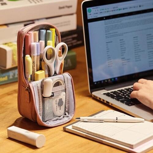Double Layer Stand Pencil Stationery Case Large Capacity Make Up Bag Gift Supply Multifunctional Smooth Zipper Closure