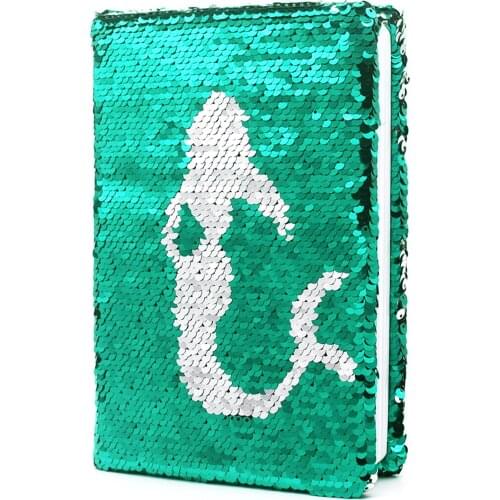 Reversible Flip Sequin Girls Journal,Mermaid Kids School Diary, Perfect Notebooks for Students Gifts(Silver to Green)