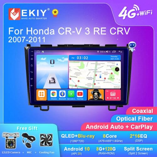 EKIY Android 10 Autoradio For Honda CR-V 3 RE CRV 2007-2011 Stereo Multimedia Video Player HU QLED IPS GPS Navi BT No 2din DVD