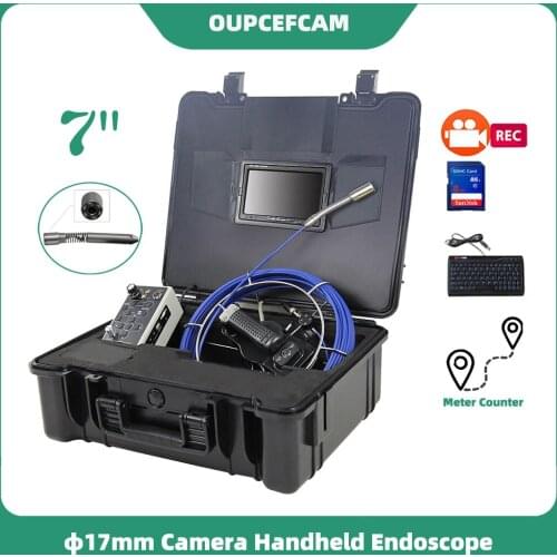 Φ17mm Camera Drain Pipe Sewer Inspection Endoscope System 7 Inch Screen With DVR Keyboard Meter Counter φ5mm Cable Black Case